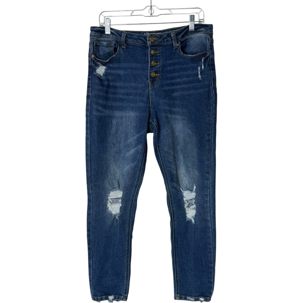 No Boundaries High Rise Skinny Jeans Button Fly Stretch Distressed Ankle Size 15